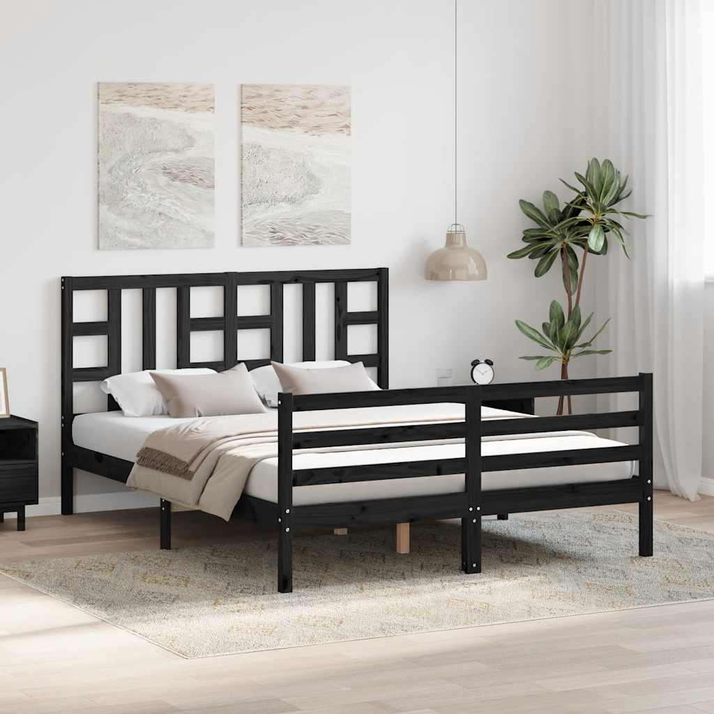 Bed Frame without Mattress Black 150x200 cm Solid Wood