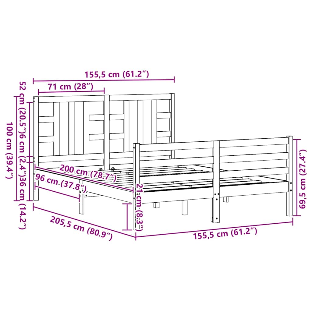 Bed Frame without Mattress Black 150x200 cm Solid Wood
