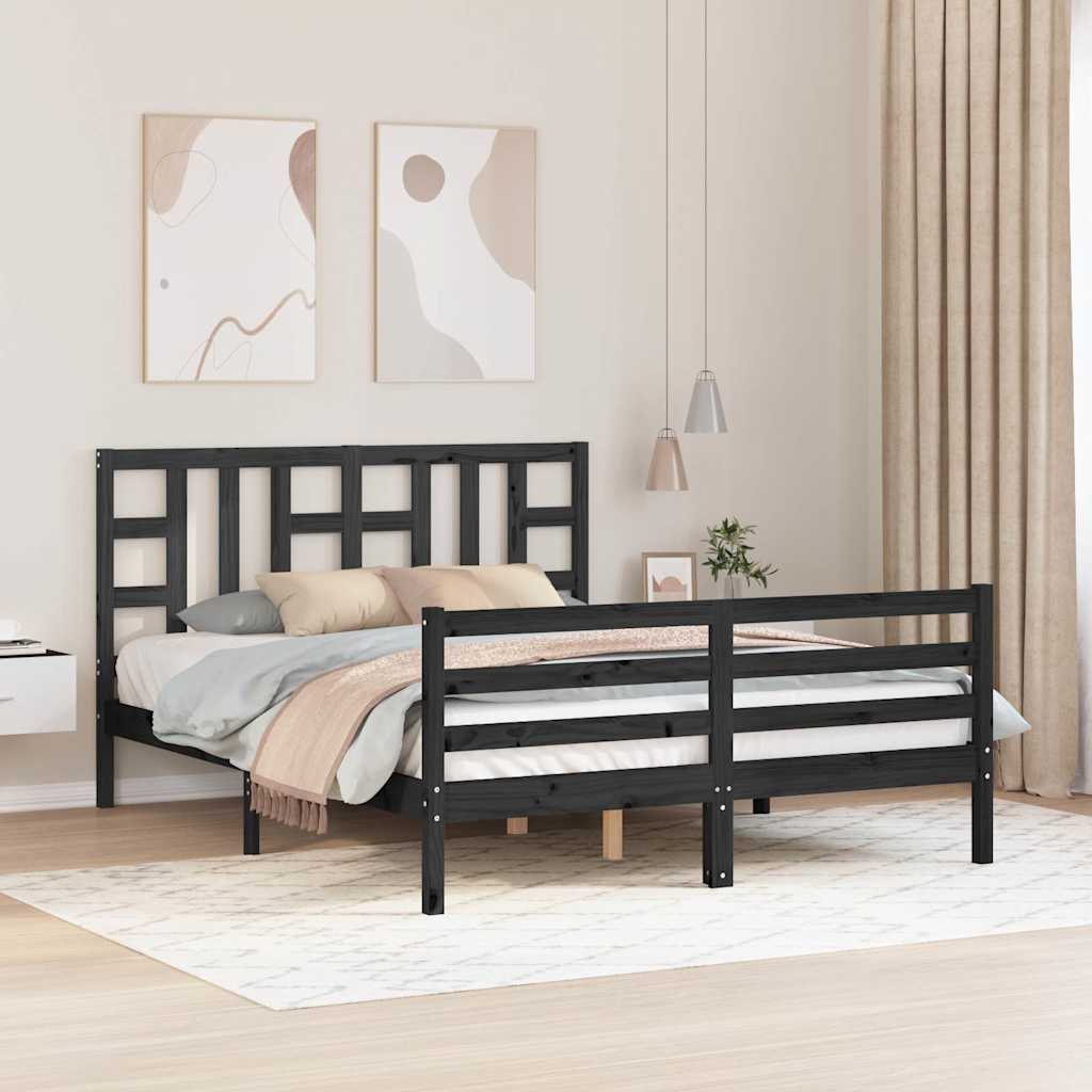 Bed Frame without Mattress Black 150x200 cm Solid Wood