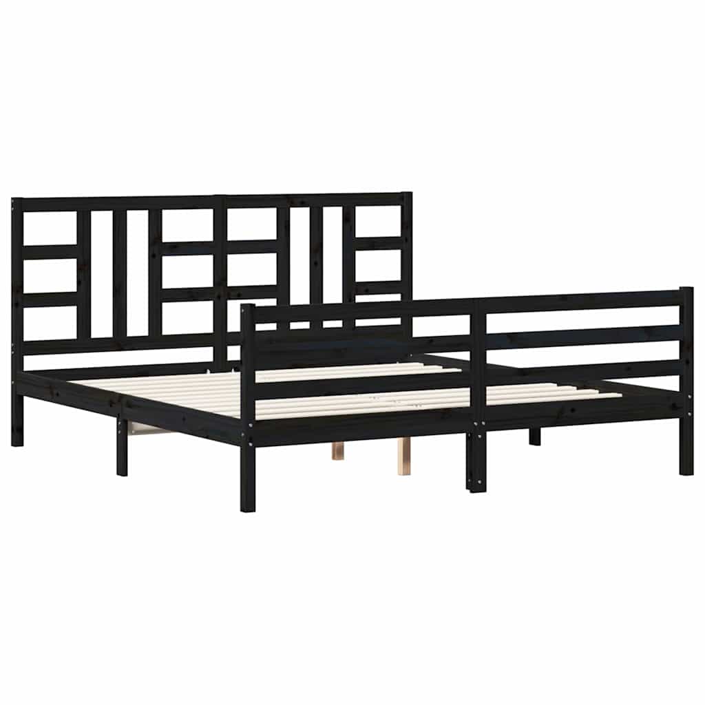 Bed Frame without Mattress Black 183x203 cm King Solid Wood