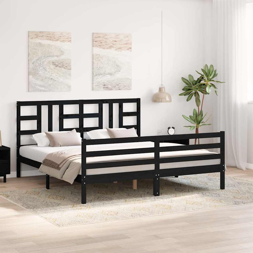 Bed Frame without Mattress Black 183x203 cm King Solid Wood
