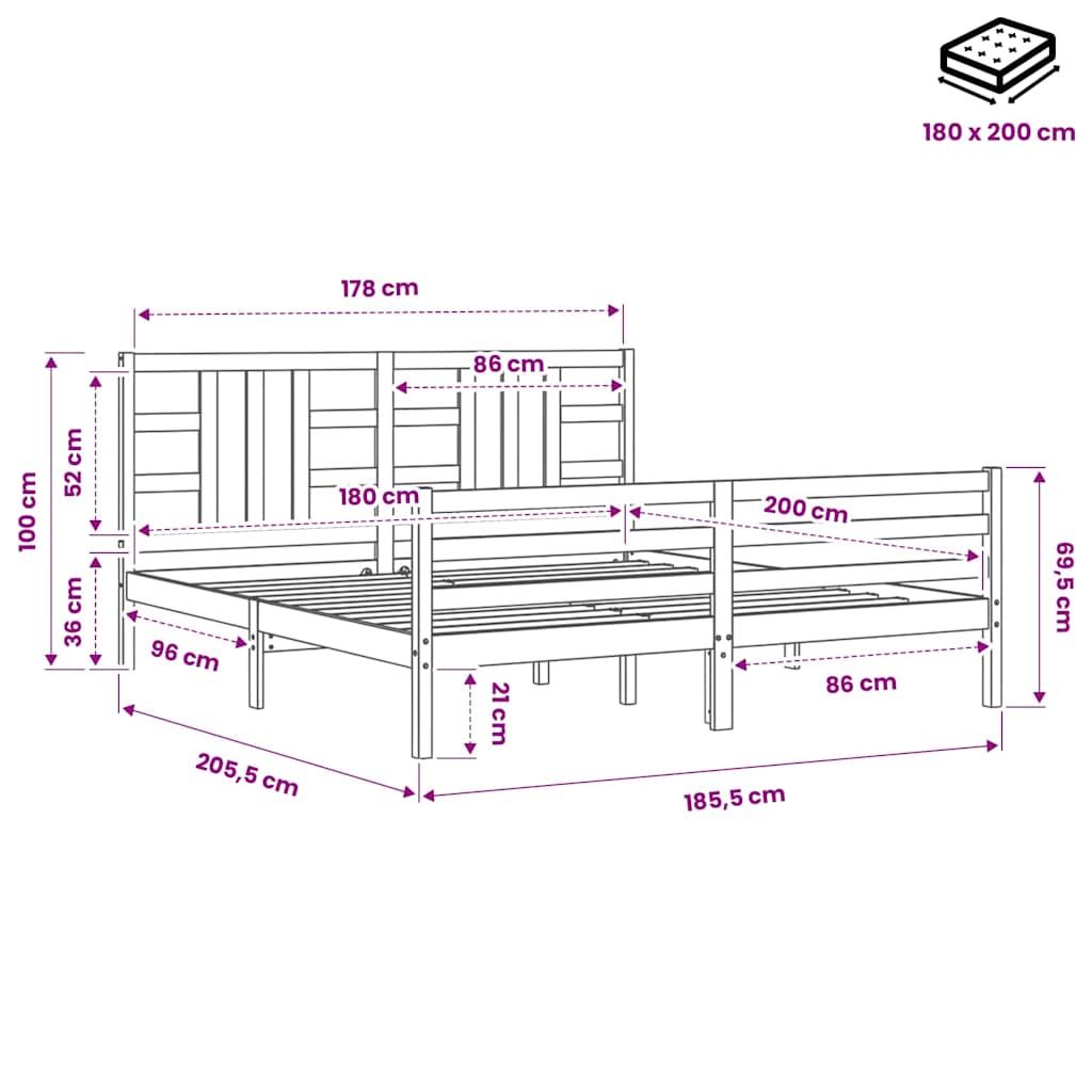 Bed Frame without Mattress Black 183x203 cm King Solid Wood