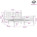 Bed Frame without Mattress Black 183x203 cm King Solid Wood