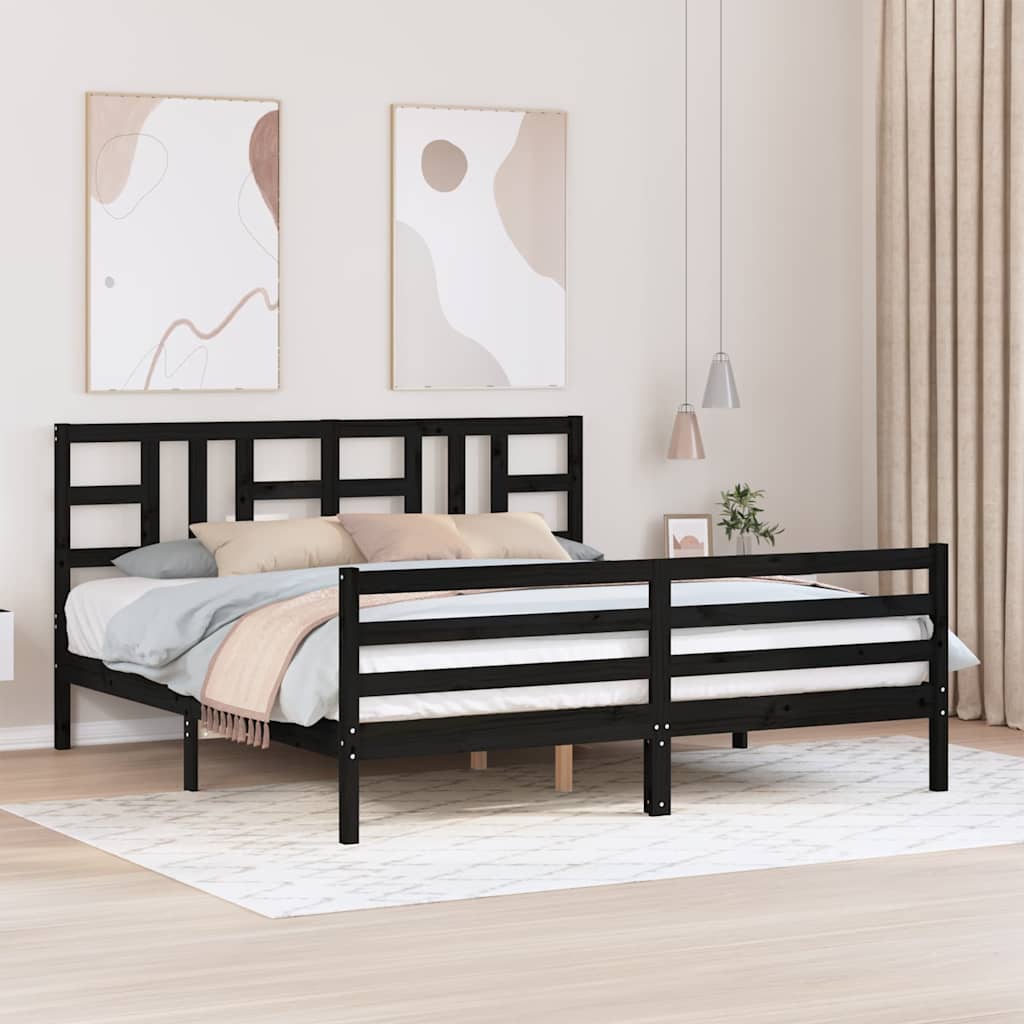 Bed Frame without Mattress Black 183x203 cm King Solid Wood