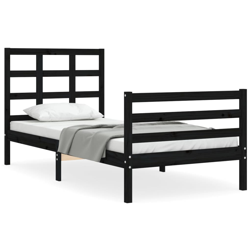 Bed Frame without Mattress Black 90x190 cm Solid Wood