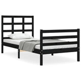 Bed Frame without Mattress Black 90x190 cm Solid Wood - Front View