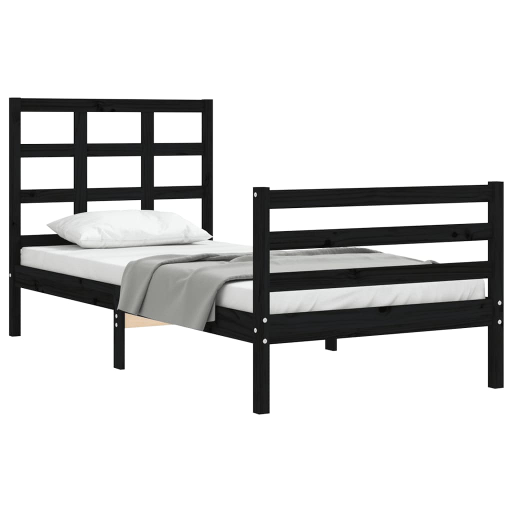 Bed Frame without Mattress Black 90x190 cm Solid Wood