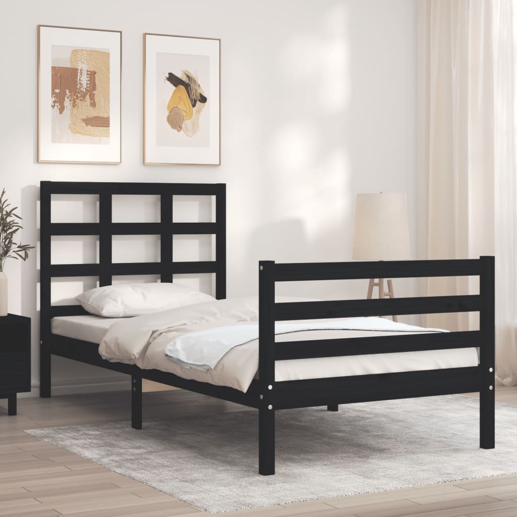 Bed Frame without Mattress Black 90x190 cm Solid Wood