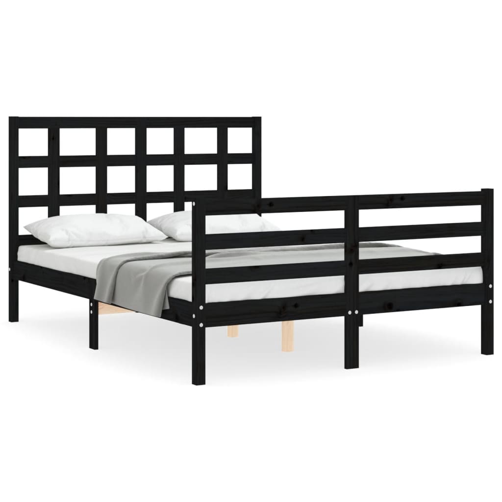 Bed Frame without Mattress Black 135x190 cm Solid Wood