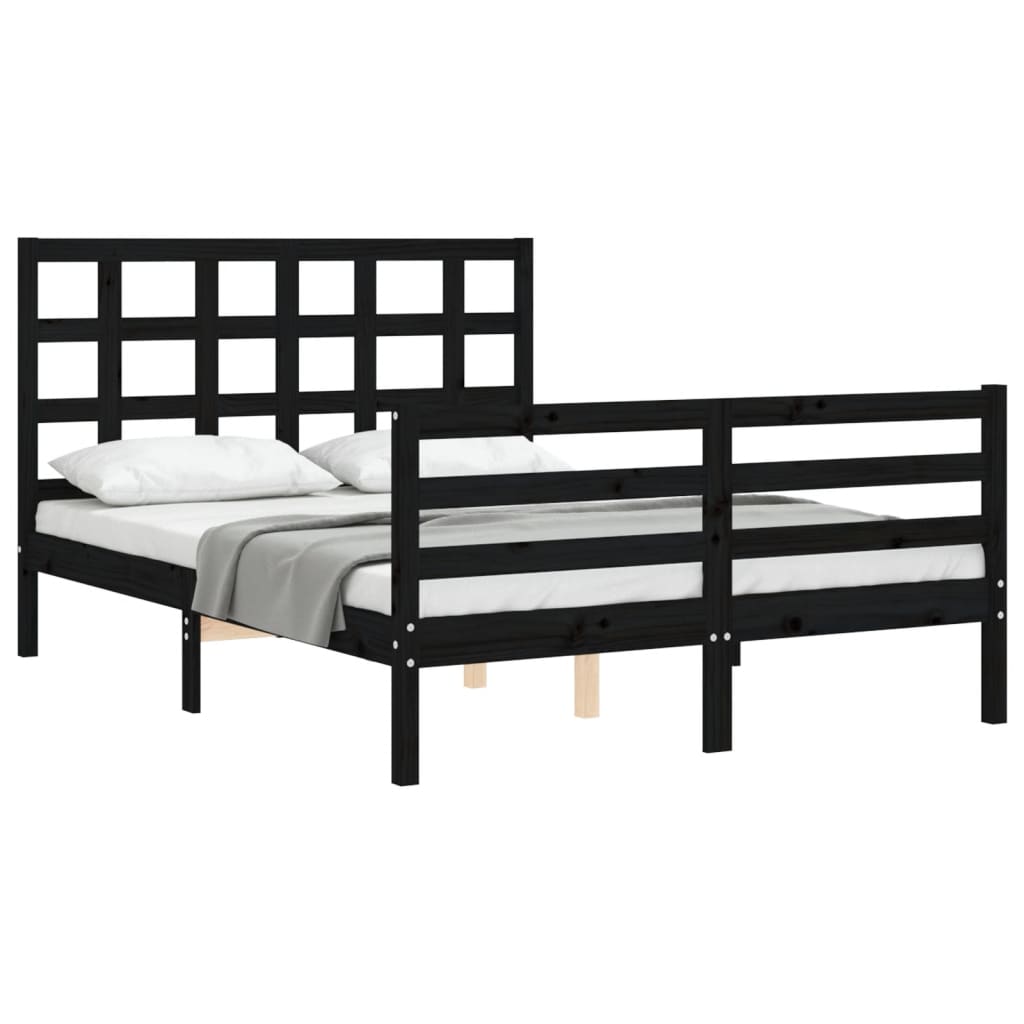 Bed Frame without Mattress Black 135x190 cm Solid Wood