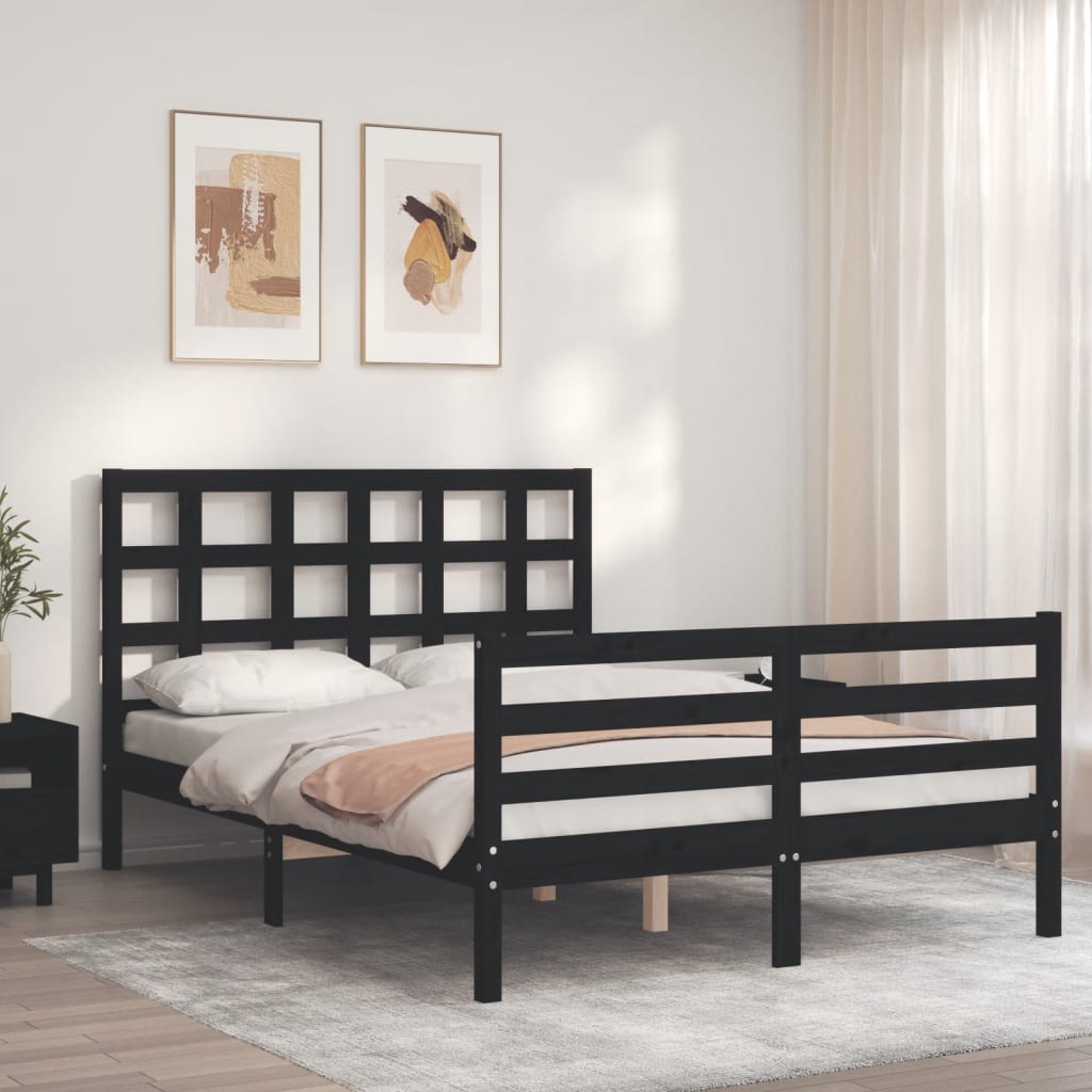 Bed Frame without Mattress Black 135x190 cm Solid Wood
