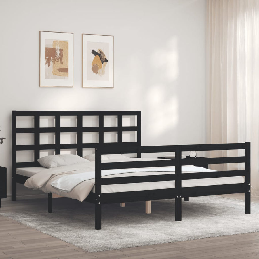 Bed Frame without Mattress Black 150x200 cm Solid Wood