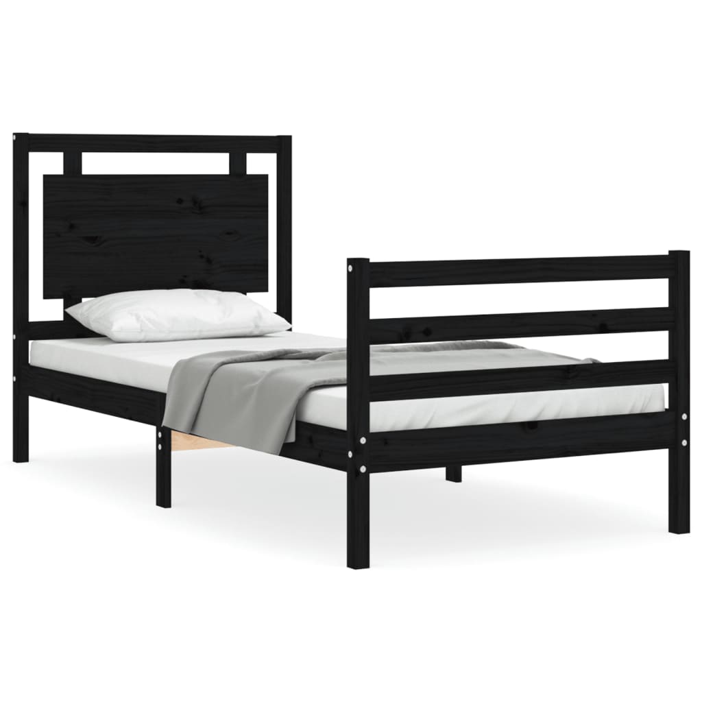 Bed Frame without Mattress Black 90x190 cm Solid Wood