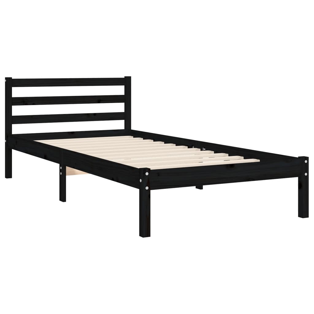 Bed Frame without Mattress Black 90x190 cm Solid Wood