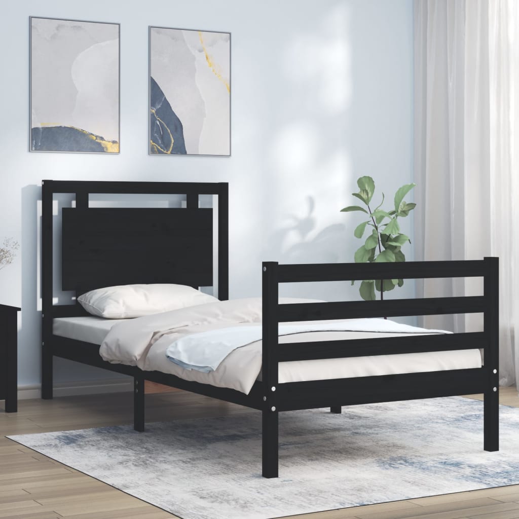 Bed Frame without Mattress Black 90x190 cm Solid Wood