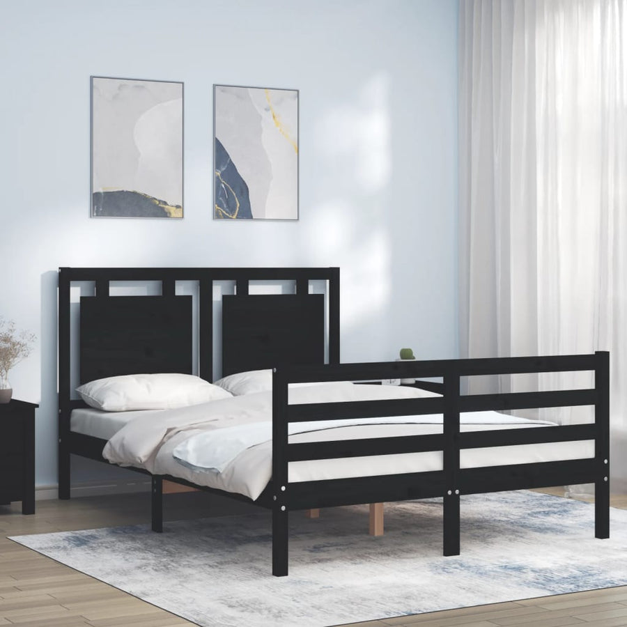 Bed Frame without Mattress Black 135x190 cm Solid Wood
