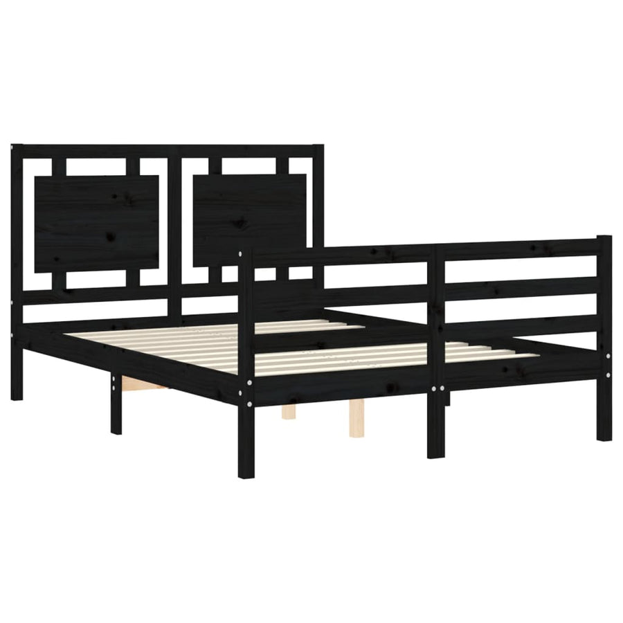 Bed Frame without Mattress Black 135x190 cm Solid Wood