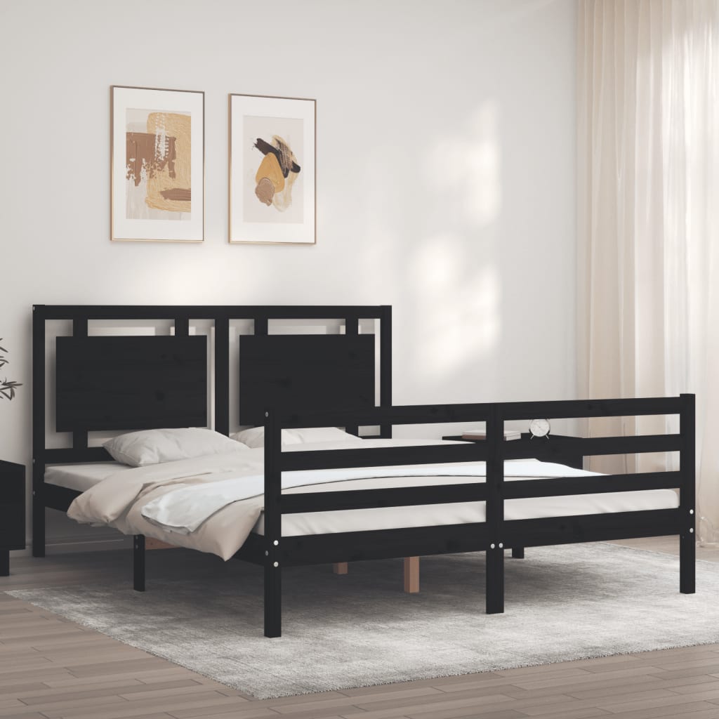 Bed Frame without Mattress Black 150x200 cm Solid Wood