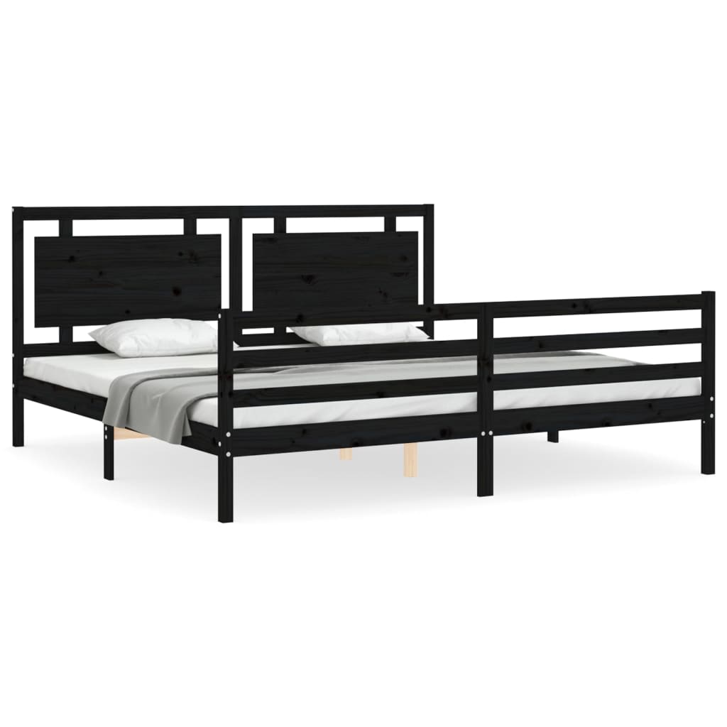 Bed Frame without Mattress Black 183x203 cm King Solid Wood