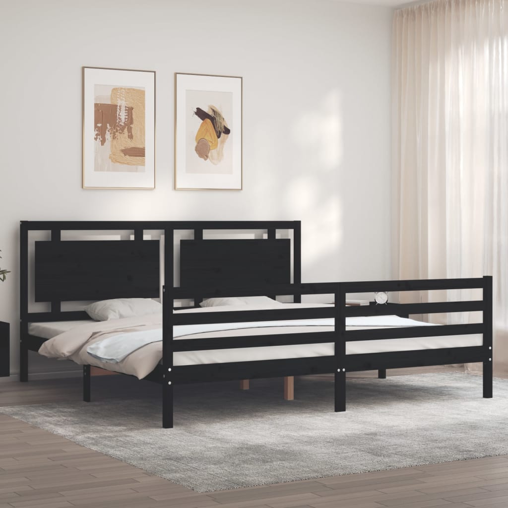 Bed Frame without Mattress Black 183x203 cm King Solid Wood