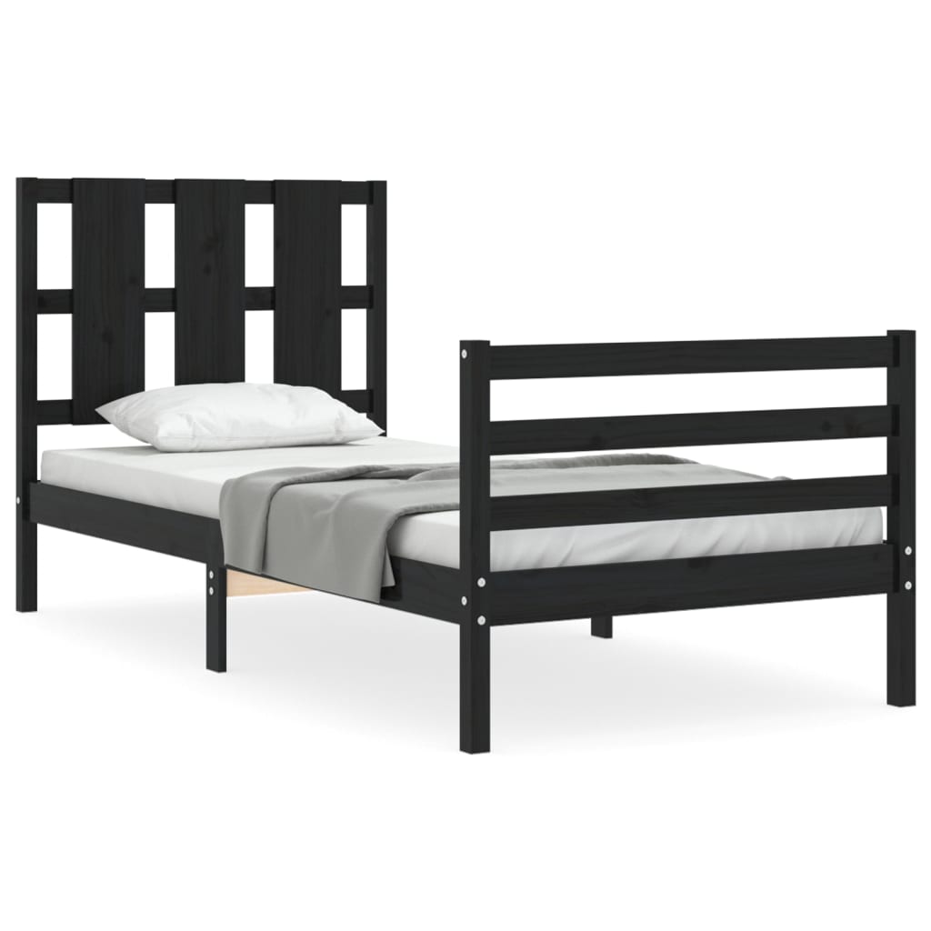 Bed Frame without Mattress Black 90x190 cm Solid Wood