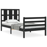 Bed Frame without Mattress Black 90x190 cm Solid Wood - Front View