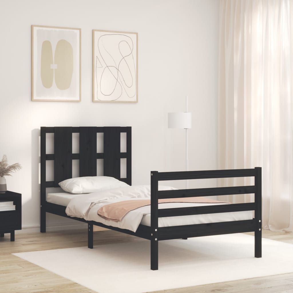 Bed Frame without Mattress Black 90x190 cm Solid Wood
