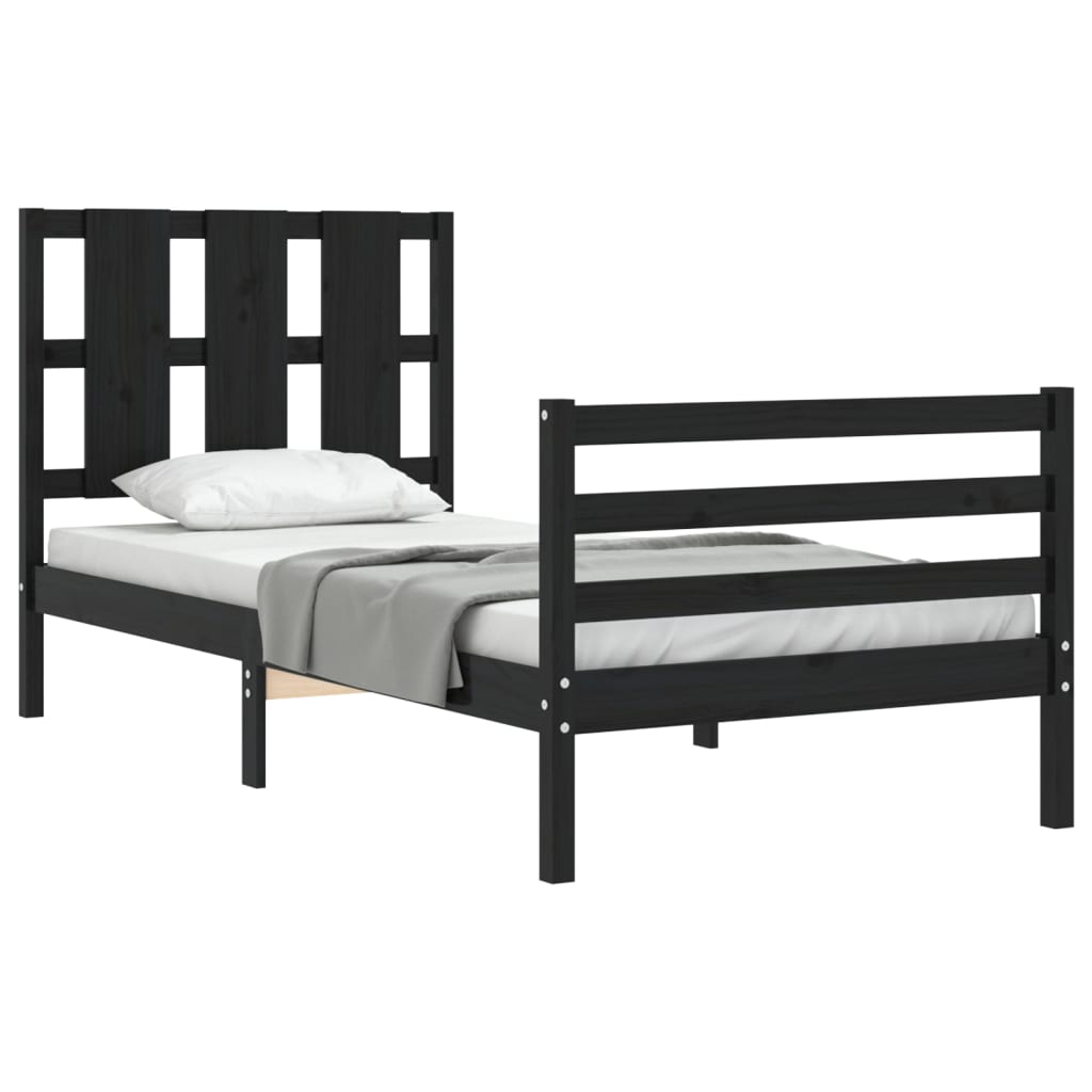 Bed Frame without Mattress Black 90x190 cm Solid Wood