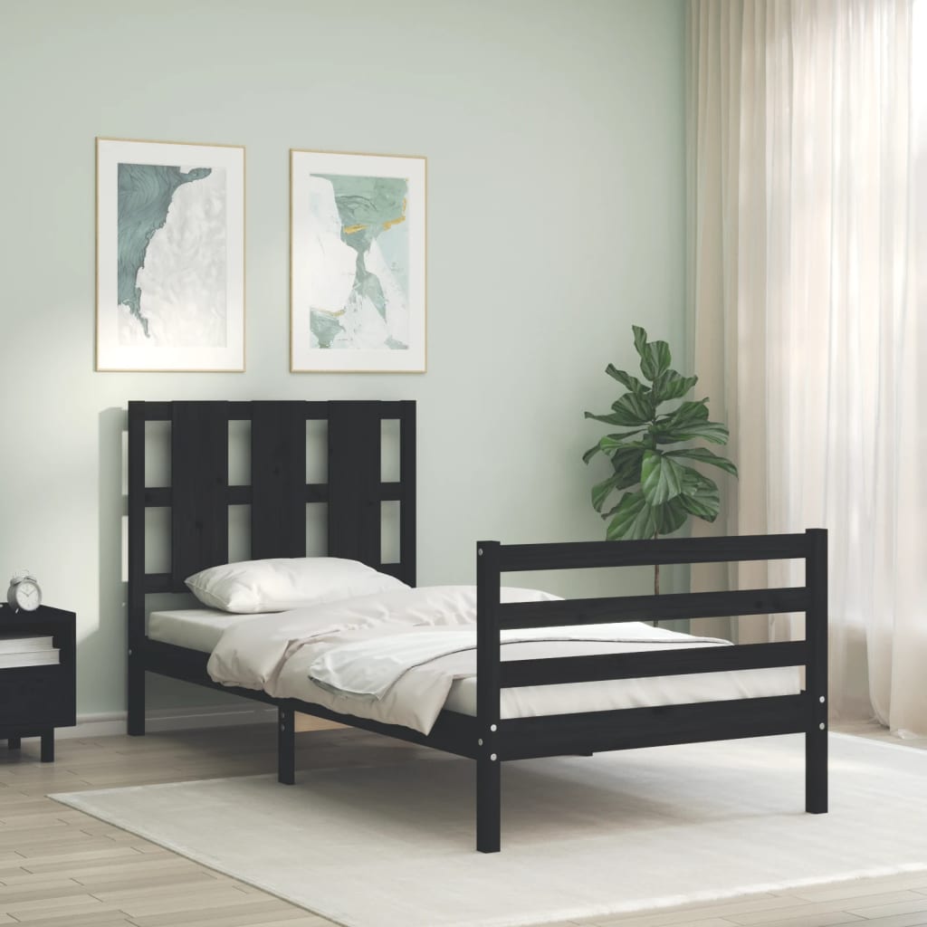 Bed Frame without Mattress Black 90x190 cm Solid Wood
