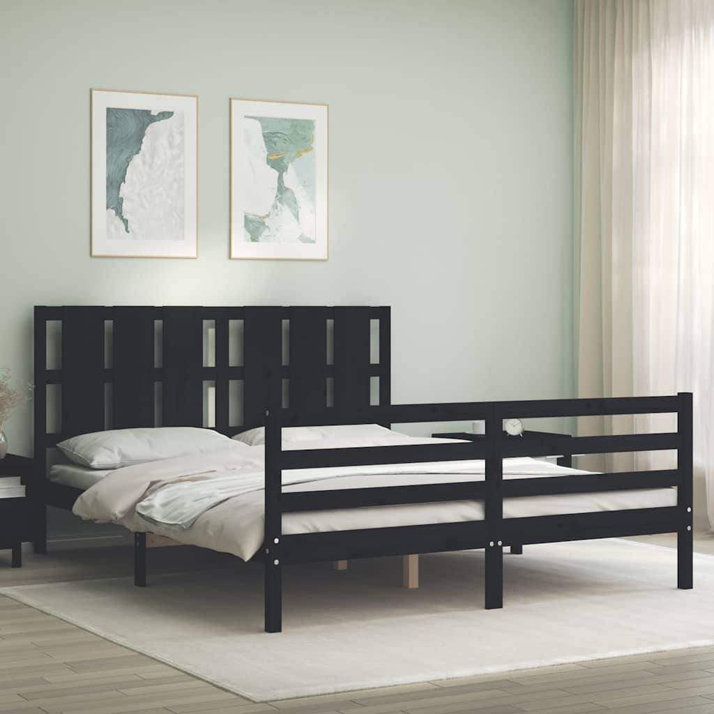 Bed Frame without Mattress Black 150x200 cm Solid Wood