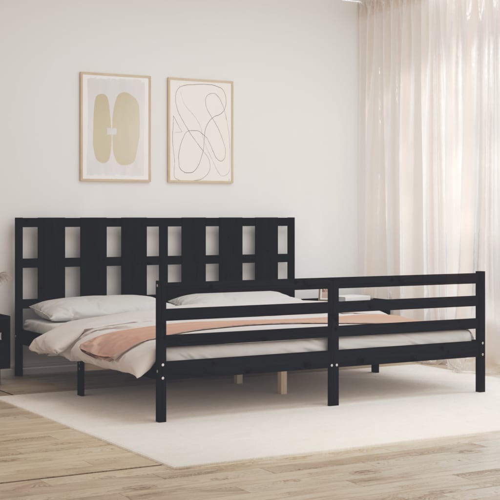Bed Frame without Mattress Black 183x203 cm King Solid Wood