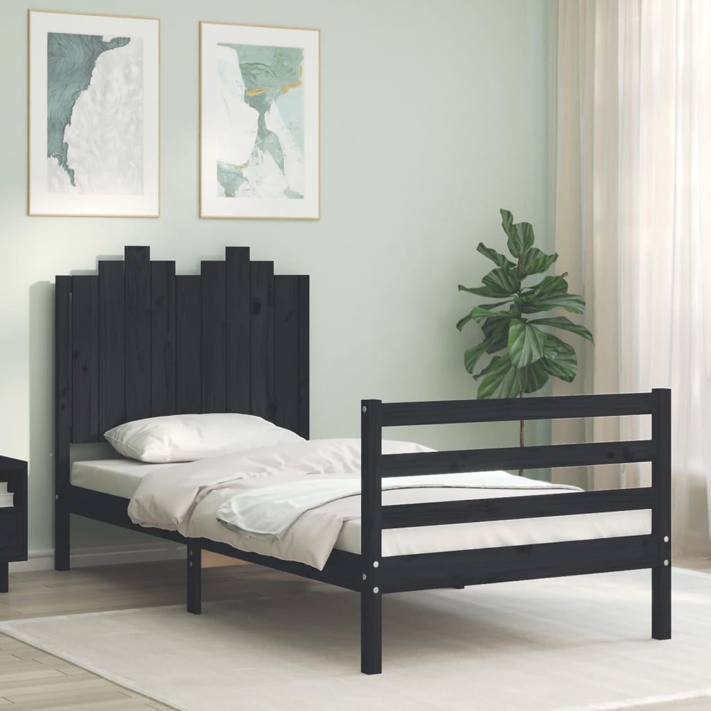 Bed Frame without Mattress Black 90x190 cm Solid Wood