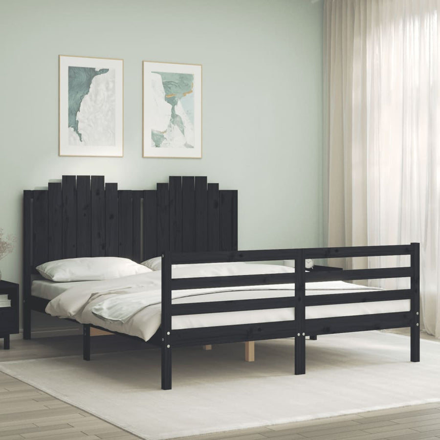 Bed Frame without Mattress Black 150x200 cm Solid Wood