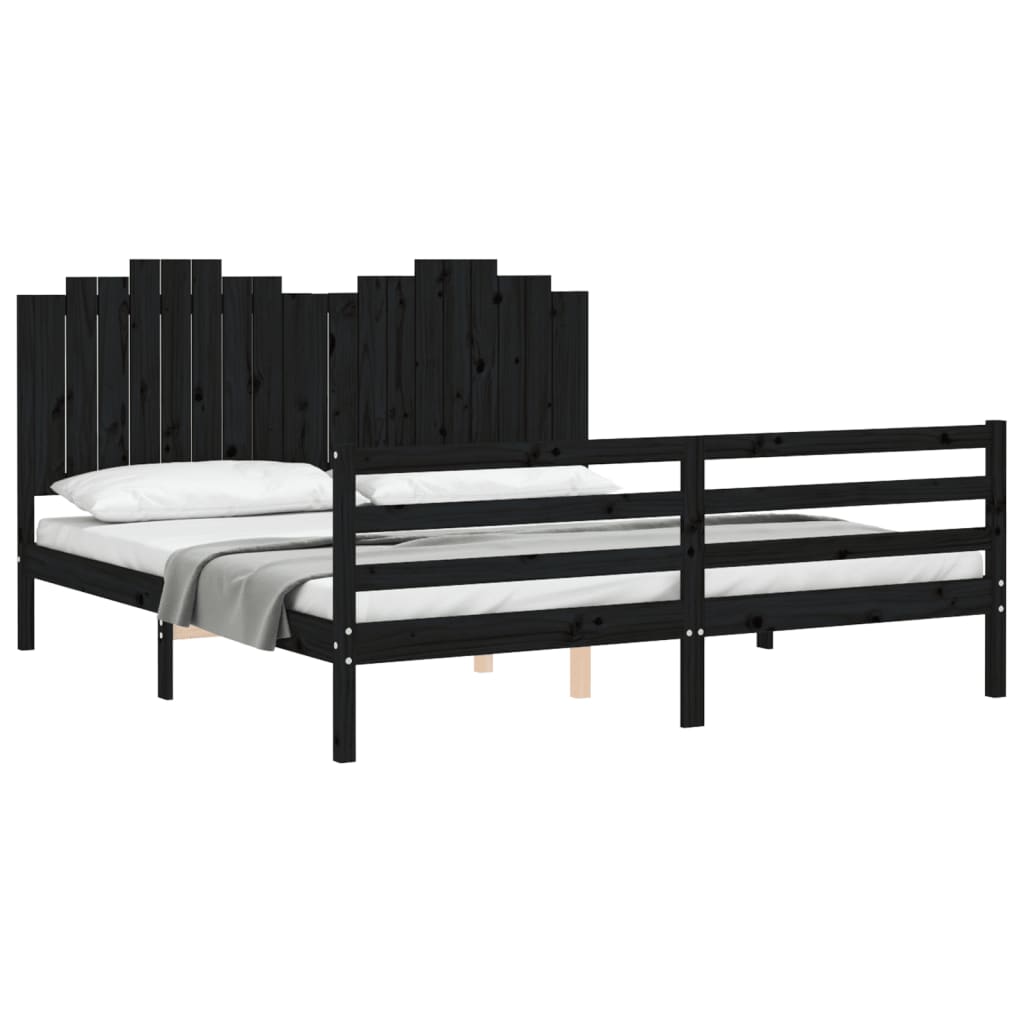 Bed Frame without Mattress Black 183x203 cm King Solid Wood