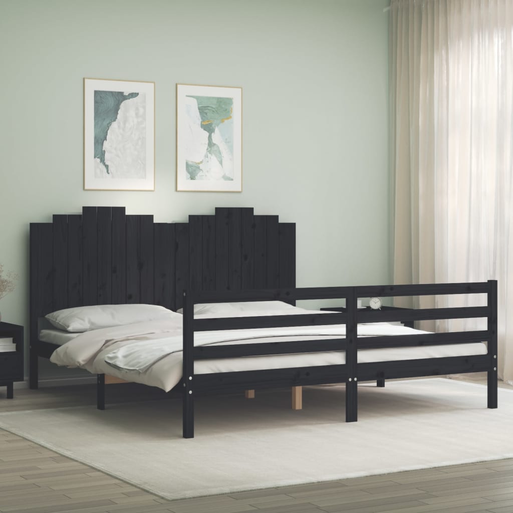 Bed Frame without Mattress Black 183x203 cm King Solid Wood