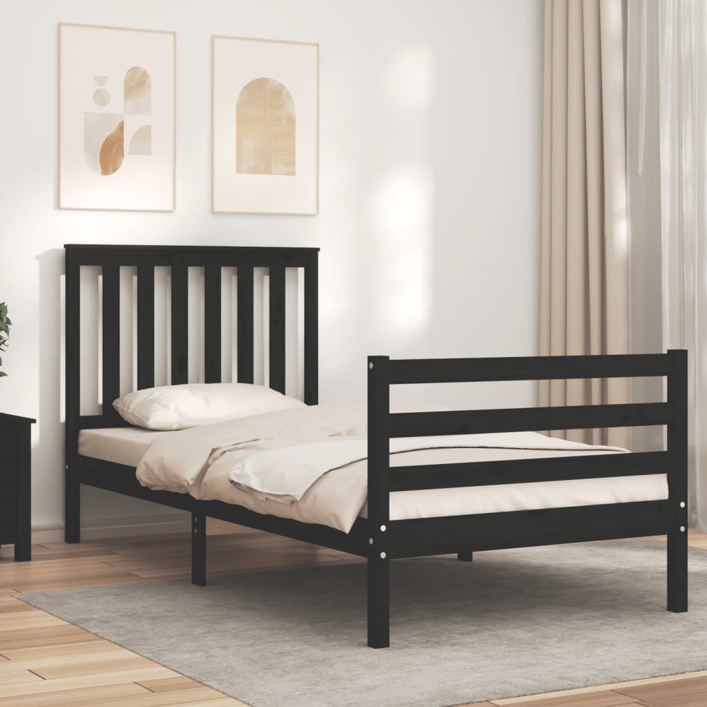 Bed Frame without Mattress Black 90x190 cm Solid Wood