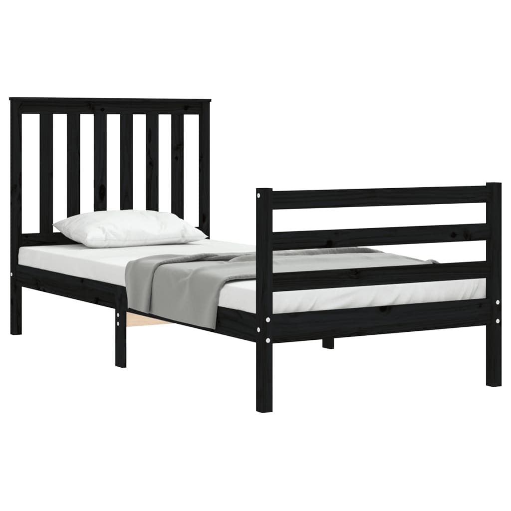 Bed Frame without Mattress Black 90x190 cm Solid Wood