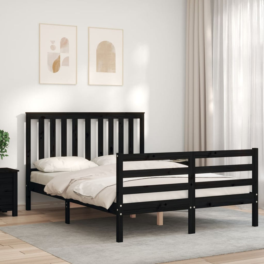 Bed Frame without Mattress Black 135x190 cm Solid Wood