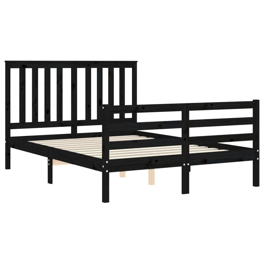 Bed Frame without Mattress Black 135x190 cm Solid Wood