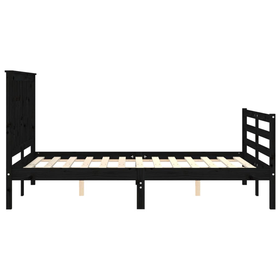 Bed Frame without Mattress Black 135x190 cm Solid Wood