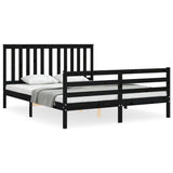 Bed Frame without Mattress Black 150x200 cm Solid Wood - Front View