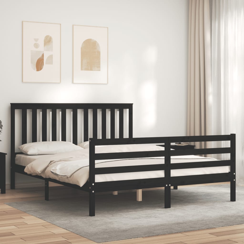Bed Frame without Mattress Black 150x200 cm Solid Wood