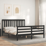 Bed Frame without Mattress Black 150x200 cm Solid Wood - Side View