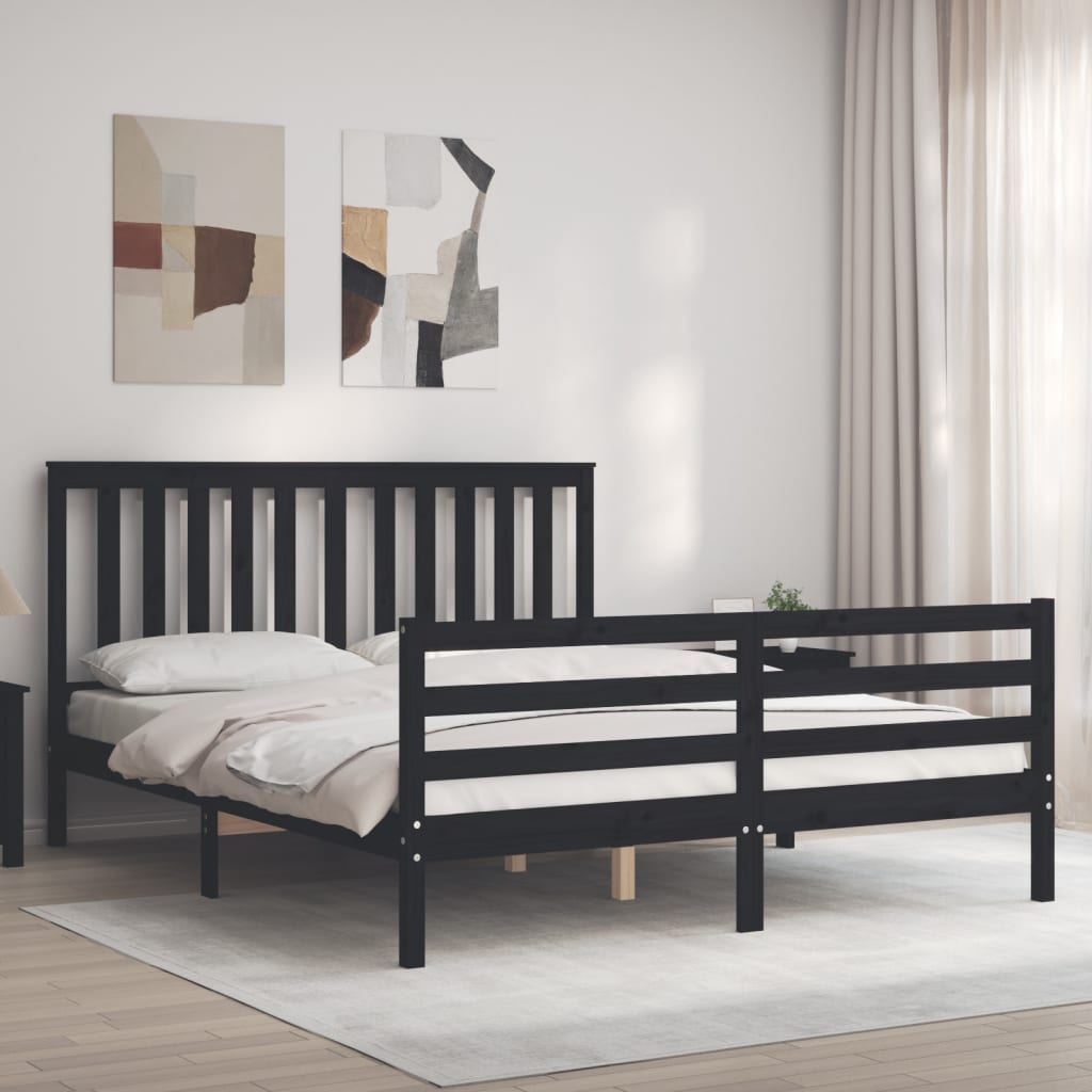 Bed Frame without Mattress Black 150x200 cm Solid Wood