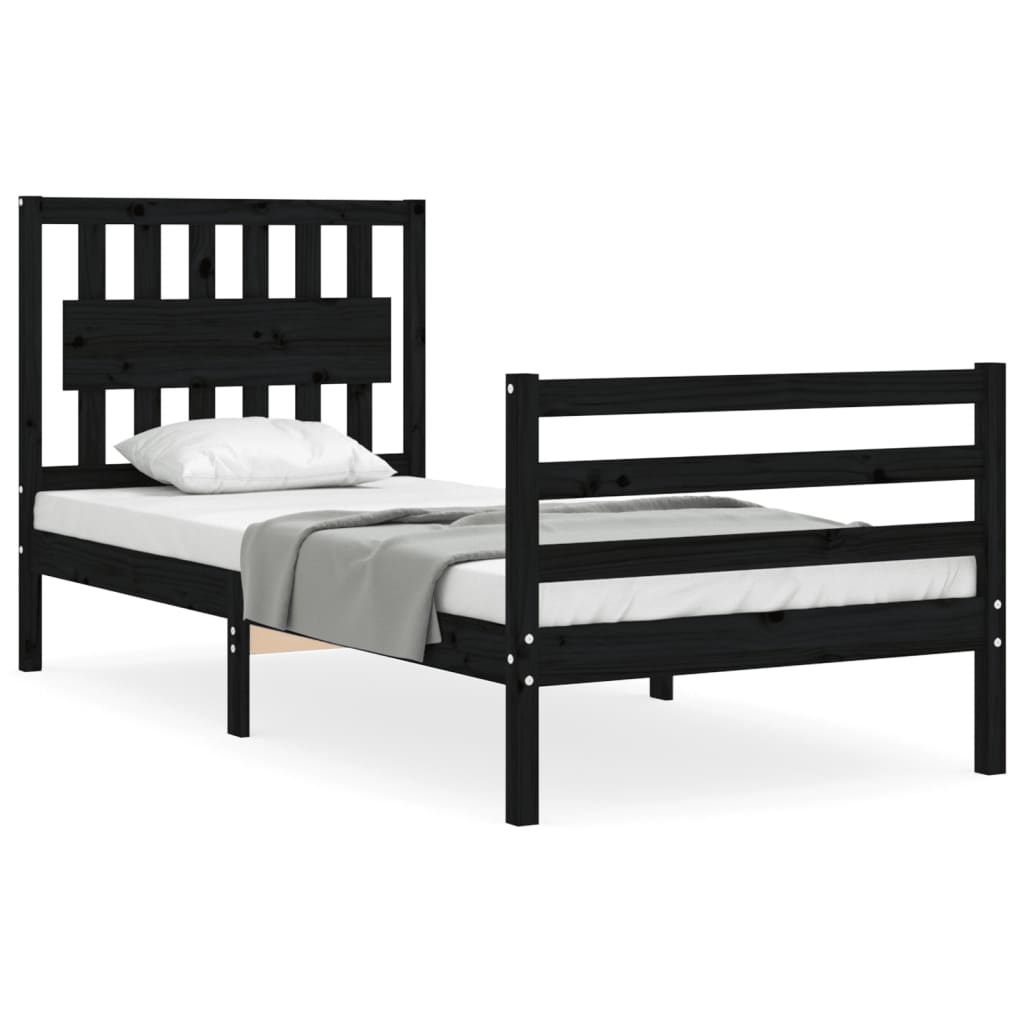 Bed Frame without Mattress Black 90x190 cm Solid Wood