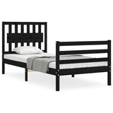 Bed Frame without Mattress Black 90x190 cm Solid Wood - Front View