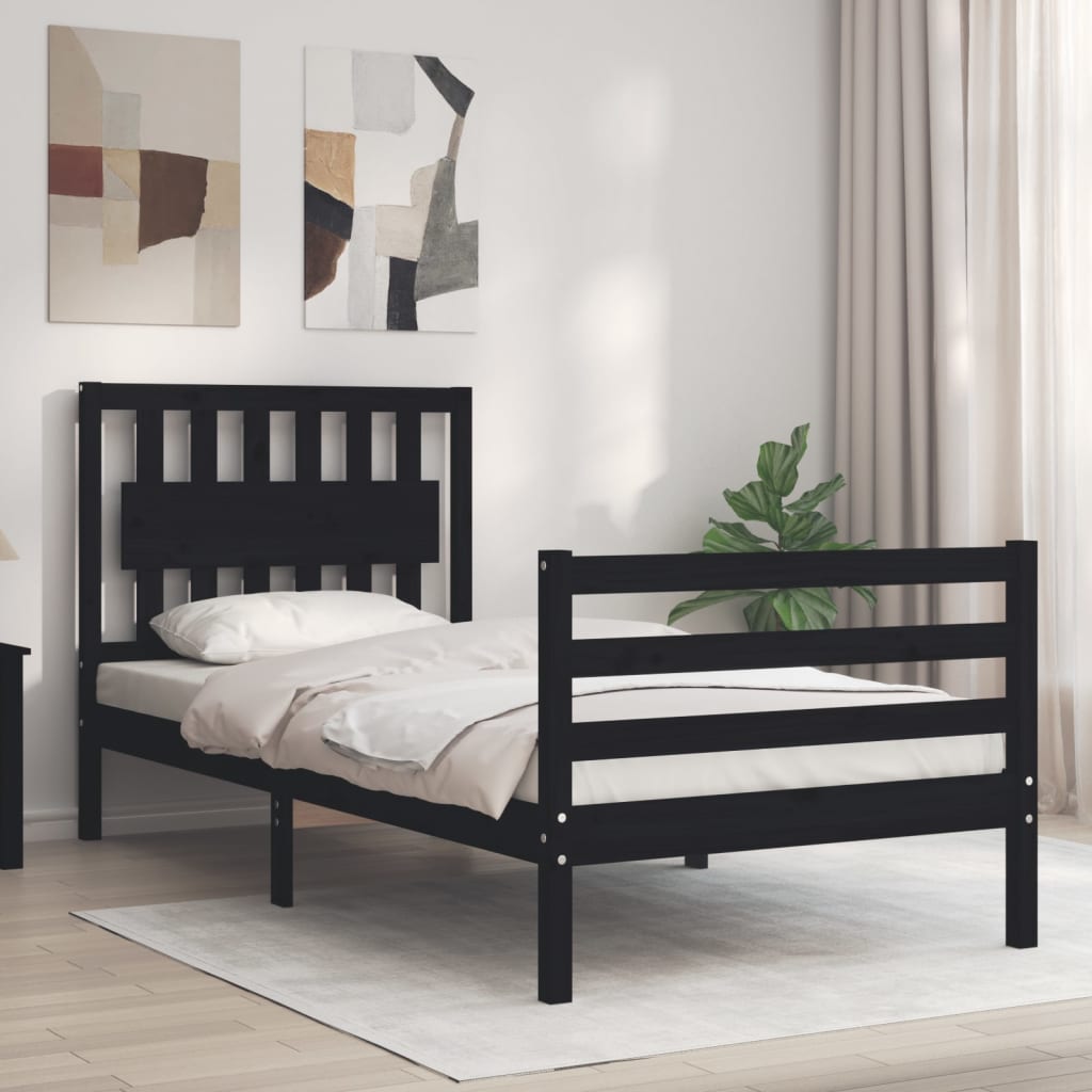 Bed Frame without Mattress Black 90x190 cm Solid Wood