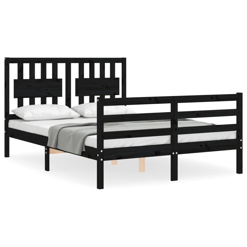 Bed Frame without Mattress Black 135x190 cm Solid Wood