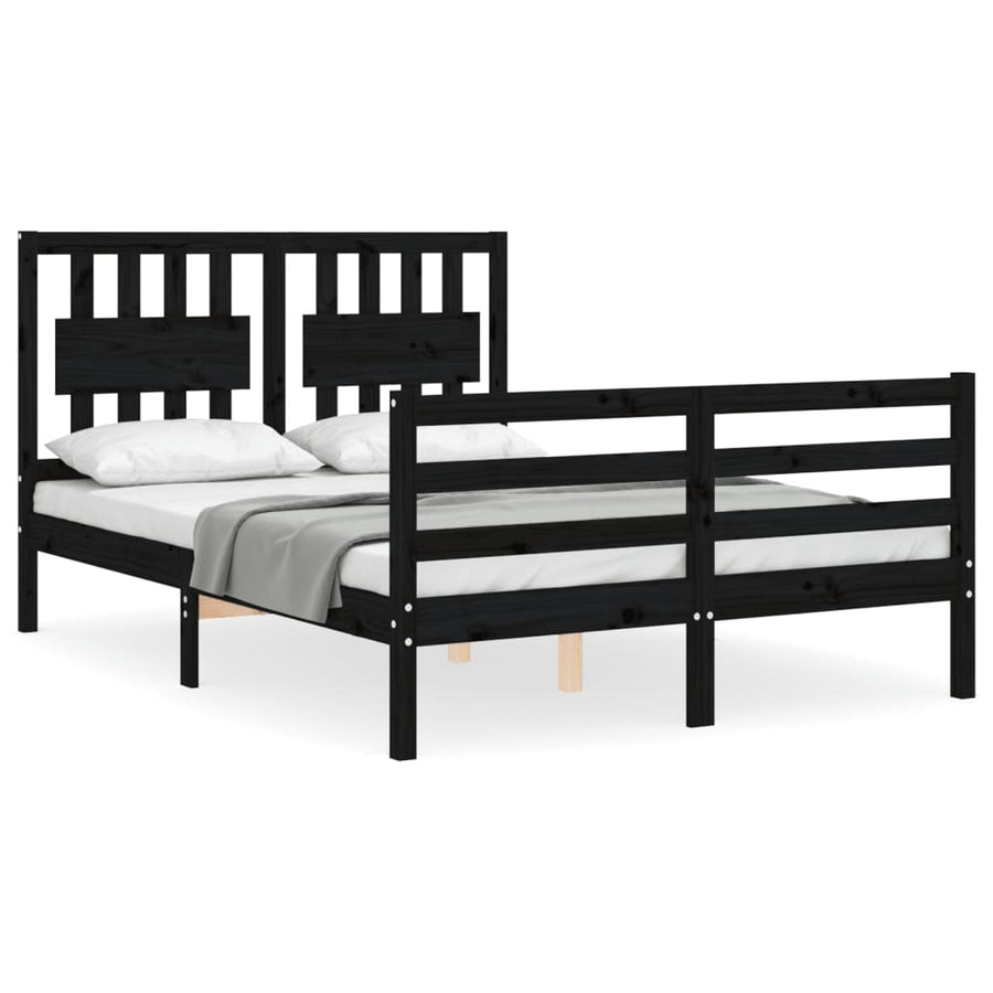 Bed Frame without Mattress Black 135x190 cm Solid Wood