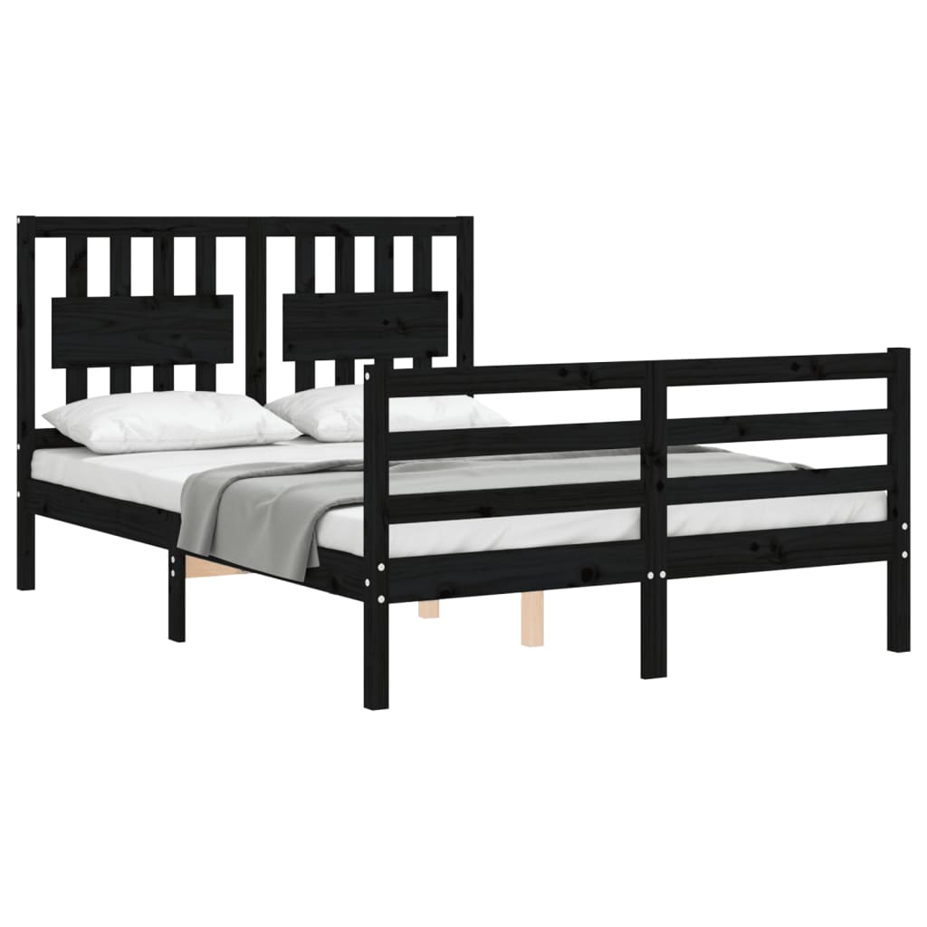 Bed Frame without Mattress Black 135x190 cm Solid Wood